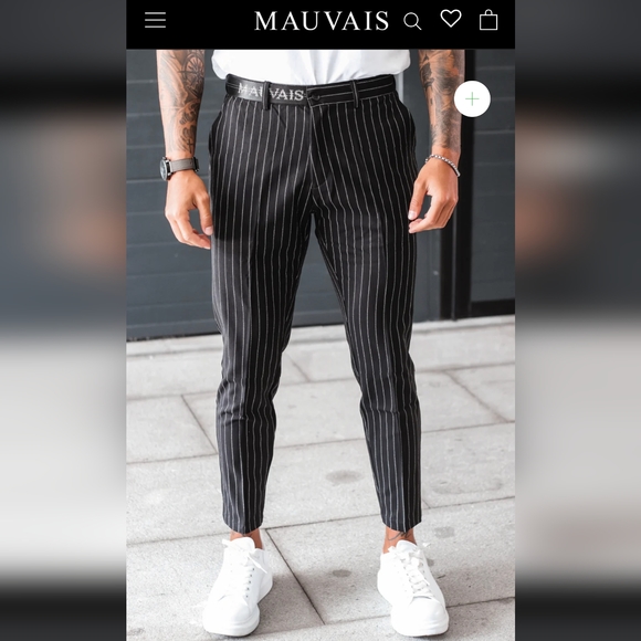 Hurry! Store Close Next Week!!MAUVAIS PINSTRIPE TROUSERS WITH HALF BELT IN BLACK - Picture 2 of 6